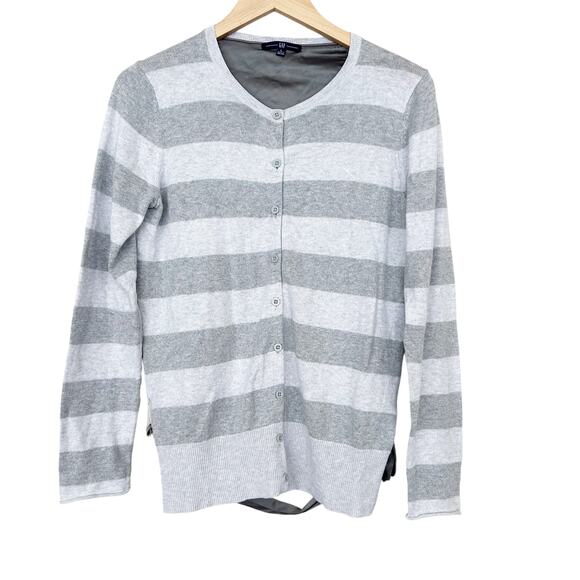 Gap Gray Striped Alpaca Blend Button Front Cardigan Sz L - Picture 1 of 5
